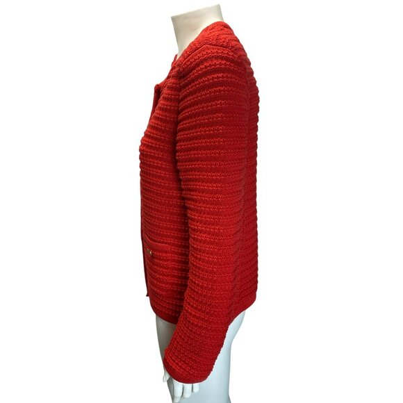 Exquise Red Cardigan Knit Joanna K. Gold Buttons Classic Crew Neck Medium - Picture 4 of 7